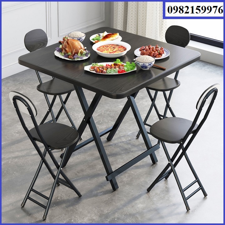 Bàn Ăn Gấp Gọn 80 x 80cm Thiết Kế Thông Minh Tiết Kiệm Không Gian, Bàn Ăn Gỗ Xếp Gọn Đa Năng - Tiện Lợi, Khung Thép Chố
