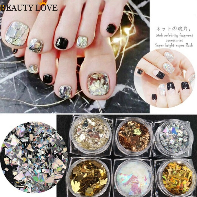 Set 6 Hộp Kim Tuyến Dán Móng Tay 3D Lấp Lánh