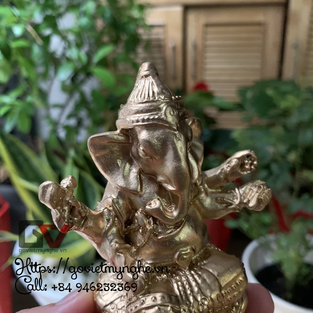 [Thần voi Ganesha] Tượng đá trang trí phong thủy Thần voi Ganesha Ấn Độ giáo - Chiều cao 10cm - Màu nhũ đồng