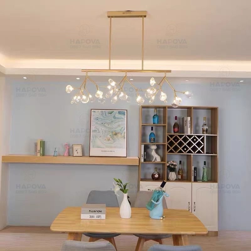 Đèn thả hera ngang màu đen 27 lá thủy tinh HAPOVA BONIA 6985