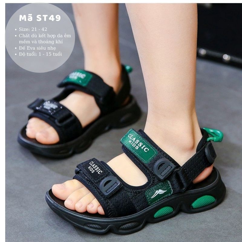 Sandal bé trai dép quai hậu đi học trẻ em nam 1 2 3 đến 15 tuổi quai ngang siêu nhẹ kháng khuẩn phong cách Hàn Quốc ST49