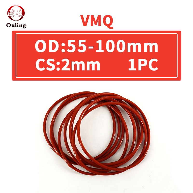 1 CÁI / Lô Cao su silicone màu đỏ Vòng O Vòng silicone VMQ O Vòng CS 2mm Độ dày OD55/60/65/70/75/80/85/90/95/100 * 2mm Vòng đệm cao su O-ring Vòng đệm Vòng đệm Dải Máy giặt chống thấm nước Bảo vệ môi trường Cách nhiệt không thấm nước Hấp thụ sốc không độc