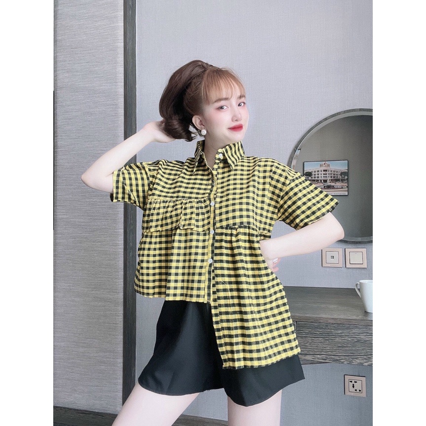 Set bộ nữ mặc đi chơi, áo kiể nữ tay ngắn cổ bẻ, quần đùi ngắn, quần short ngắn