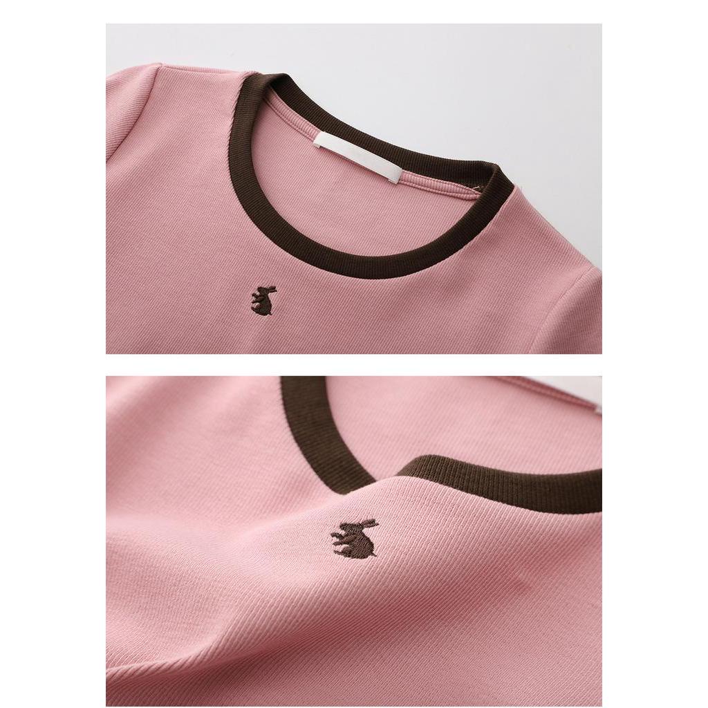 Áo Thun Cotton Cổ Tròn Dáng Ôm Phong Cách Retro Mùa Hè 63877