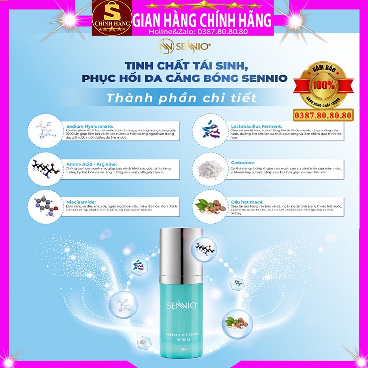 Tinh chất serum dưỡng trắng căng bóng da mặt Sennio hàn quốc tái sinh phục hồi chống lão hóa cho da dầu mụn khô nhạy cảm