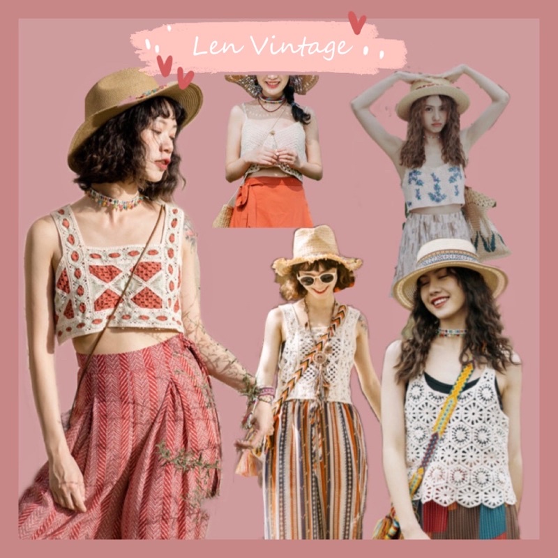 ✹▲┅AD/Áo bohochic ren móc vintage phong cách bohemian cá tính hai dây du lịch retro Hàn Quốc ulzzang sinh viên lenvinta