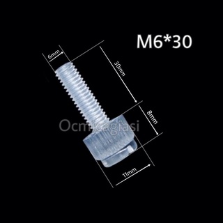 Combo 20 ốc mica, pc M6*30 vặn tay trong suốt