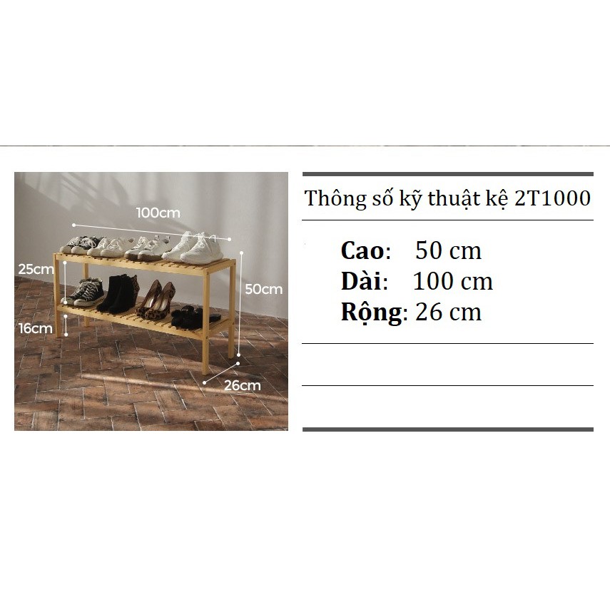 Kệ giày dép 2 tầng kệ giày dép gỗ thông 80cm