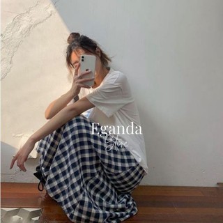 [EGANDA]Chân váy dài chất vải thô Quảng Châu dáng suông vintage kẻ ô vuông phong cách Hàn Quốc🍑(ảnh thật shop chụp)