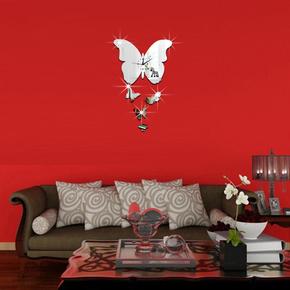 Đồng Hồ Treo Tường Mặt Gương Hình Bướm # Dey Gz037