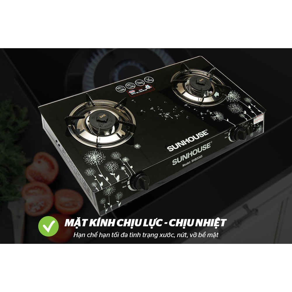 |CHÍNH HÃNG| Bếp đôi gas dương mặt kính  SUNHOUSE SHB3365