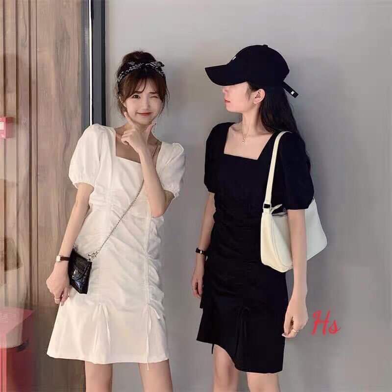 Vây cổ vuông tay bồng rút hông HSU1