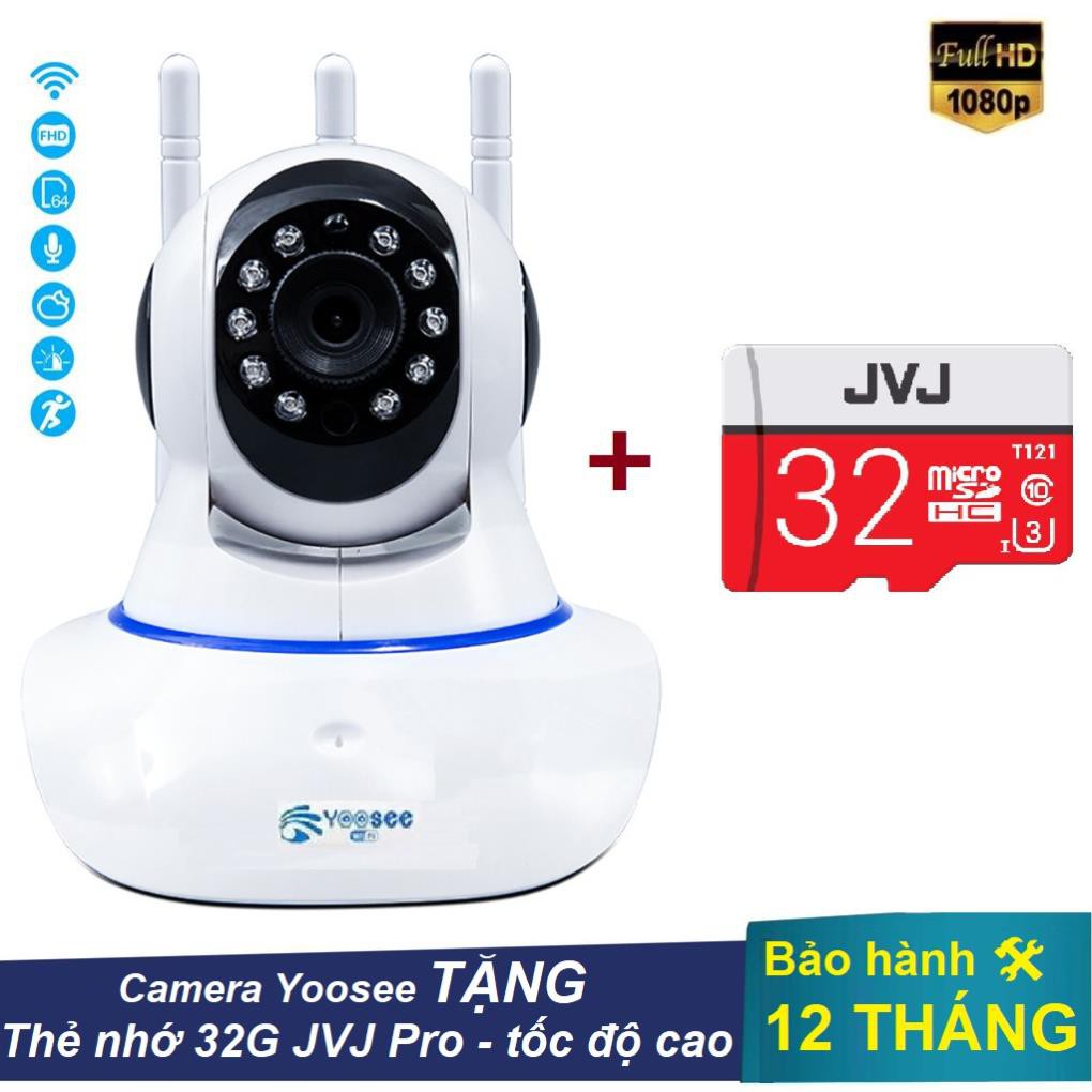 Camera yoosee wifi 3 râu 2.0 - Camera giám sát  có  hỗ trợ tiếng việt,  Kèm thẻ nhớ JVJ  PRO Chất lượng cao, uy tín