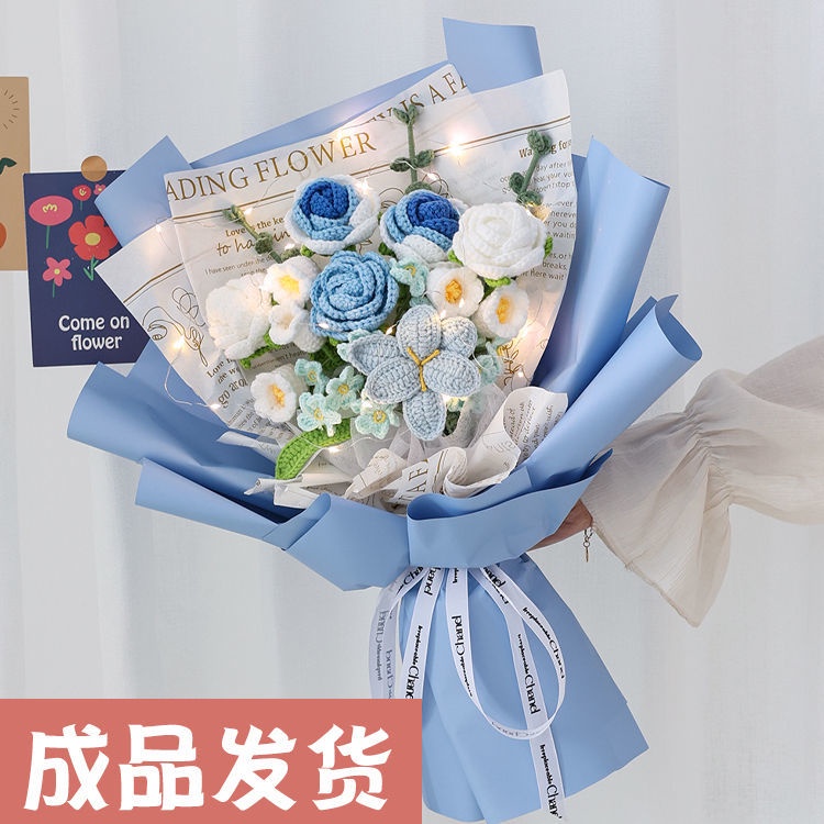Bó Hoa Tulip Đan Len Kết Hợp Hoa Hồng / Hướng Dương Giả Làm Quà Tặng Lễ Hội Cho Bé Trai Và Bạn Gái