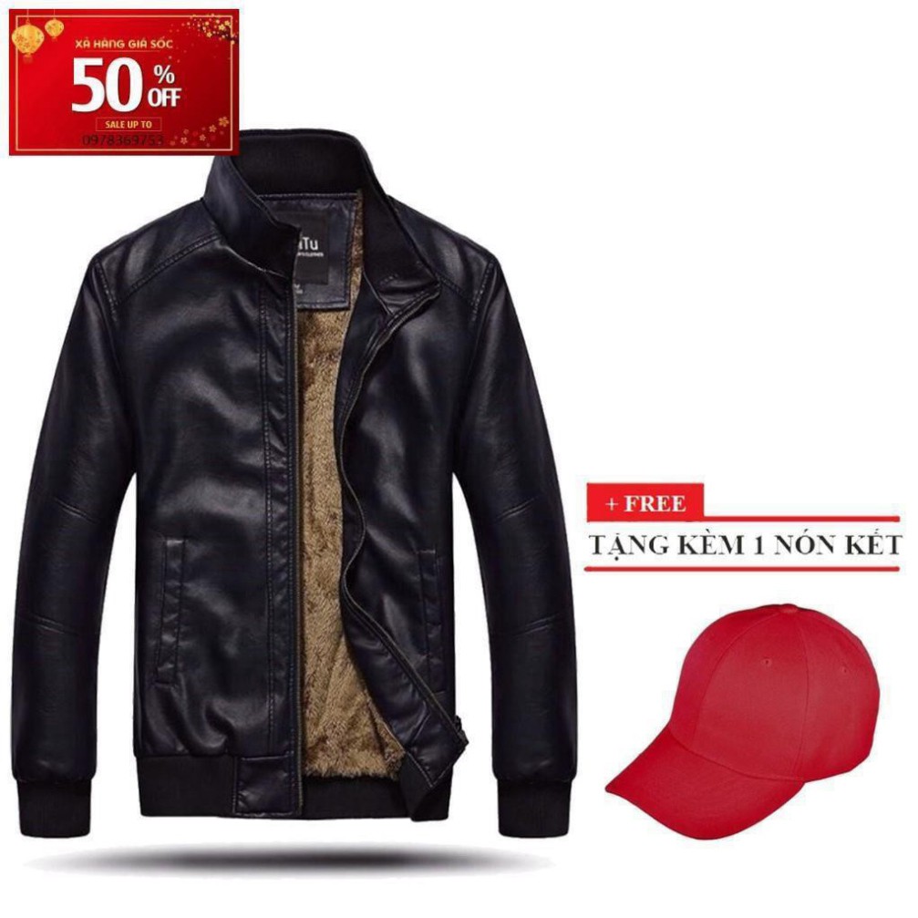 Áo Khoác Da Nam Cao Cấp Pious AD77 (ĐEN) + Tặng 1 Nón Kết Nam Tặng Kèm Nước Hoa