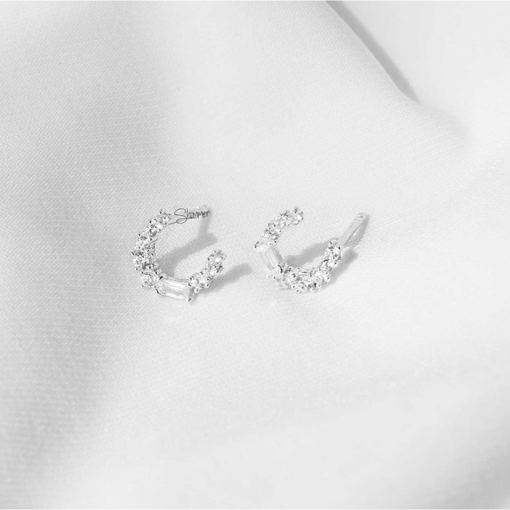 Bông Tai, Hoa Tai Nữ Bạc 925 Cao Cấp SHIMMER SILVER LUNE Thiết Kế Hình Trăng Khuyết Đính Đá Sang Trọng Tinh Tế