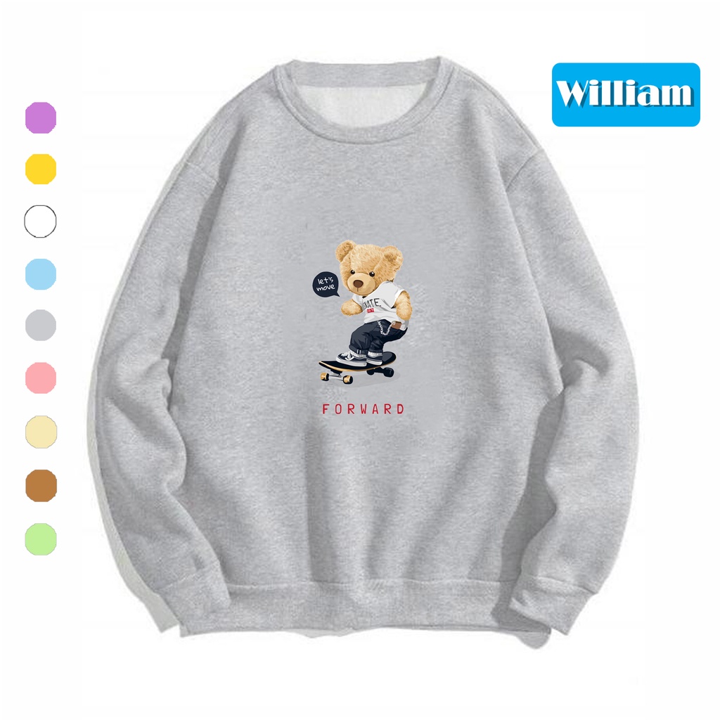 Áo sweater nam nữ in hình Gấu dễ thương chất nỉ dày dặn, hợp làm áo cặp William - DS176