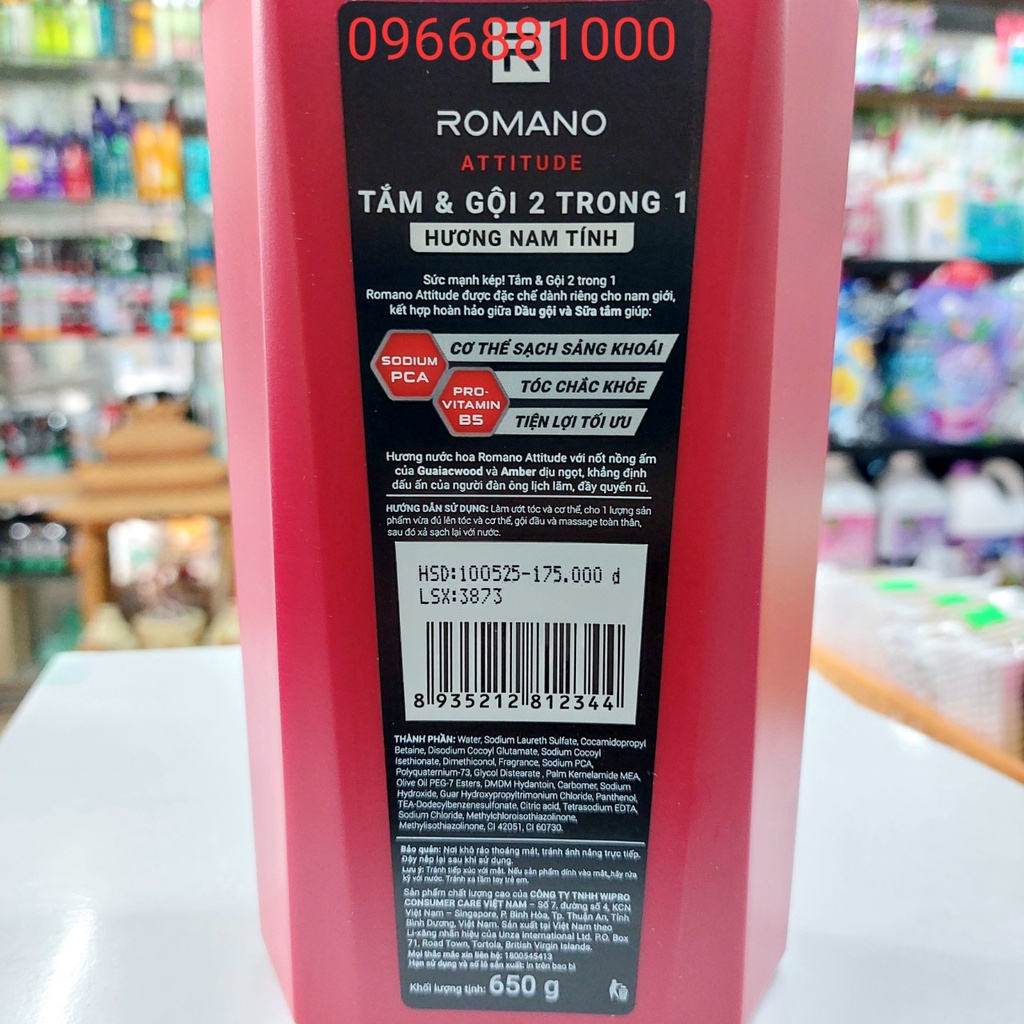Tắm Gội Romano 2in1 650g Đỏ Attitude