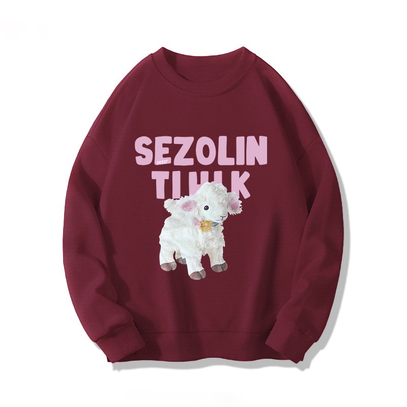 Áo hoodie SELVZE tay dài dáng rộng không có nón in họa tiết phong cách Mỹ cho nữ
