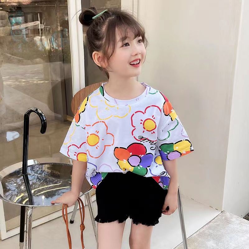 Áo Thun Cotton Ngắn Tay Phong Cách Nhật Hàn Thời Trang Mùa Hè 2022 Cho Bé Gái