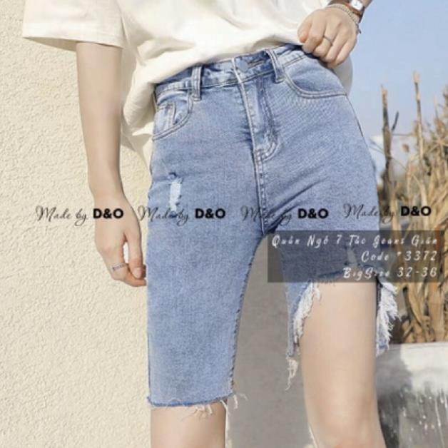 Quần Bò Co Giãn 7 Tấc / Quần Bò Lửng Size Đại Giãn - Quần Jeans Ngố Big Size 32~36 Lưng Cao ་