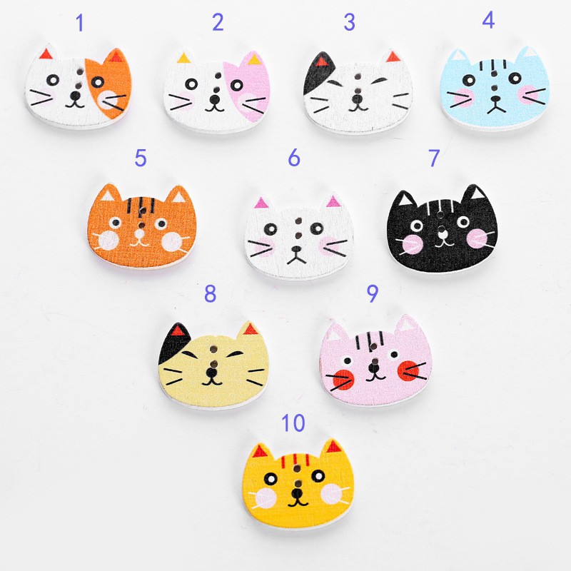 Bộ 20 nút gỗ hình mèo trang trí scrapbook