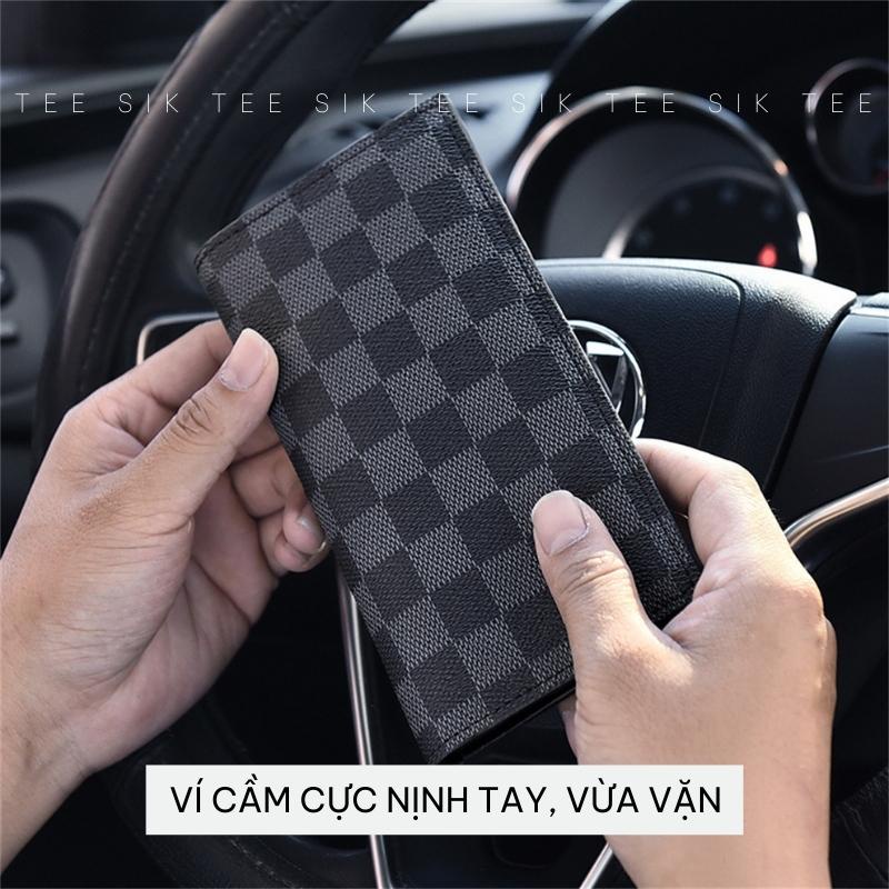 Ví đựng tiền TEE SIK ví nam nữ đựng thẻ giấy tờ sọc caro cầm tay unisex da PU bền bỉ siêu mỏng nhẹ V03