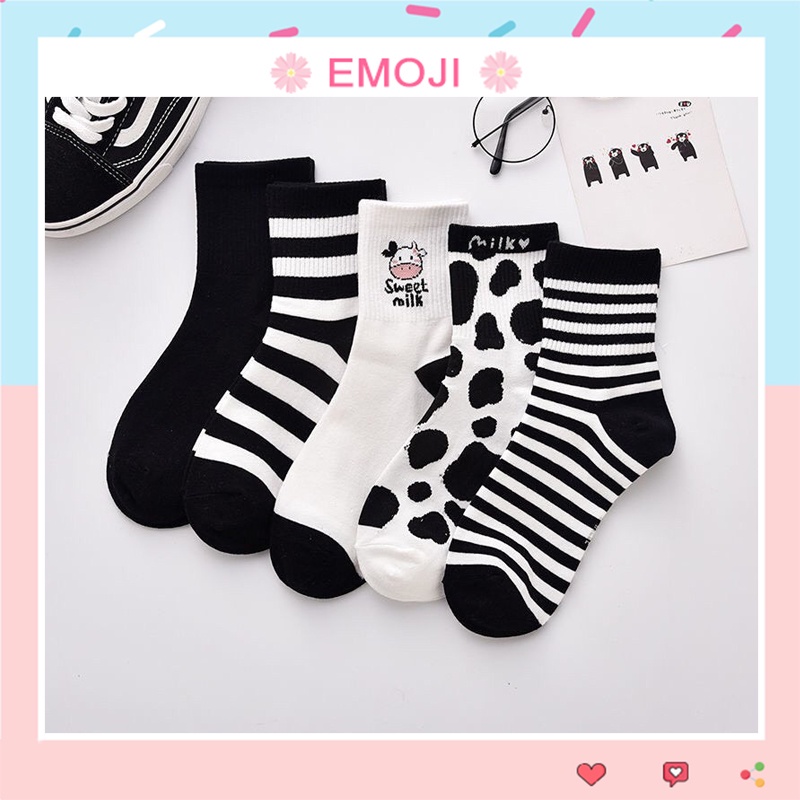 Tất nữ cổ cao EMOJI bộ sưu tập bò sữa đáng yêu vớ cotton Hàn siêu mềm thoáng khí hút ẩm và khử mùi TD033