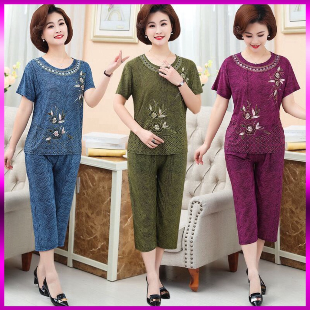 Bộ Đồ Thun Lạnh Trung Niên - Bộ quần lửng cho Mẹ cho Bà hàng Quảng Châu