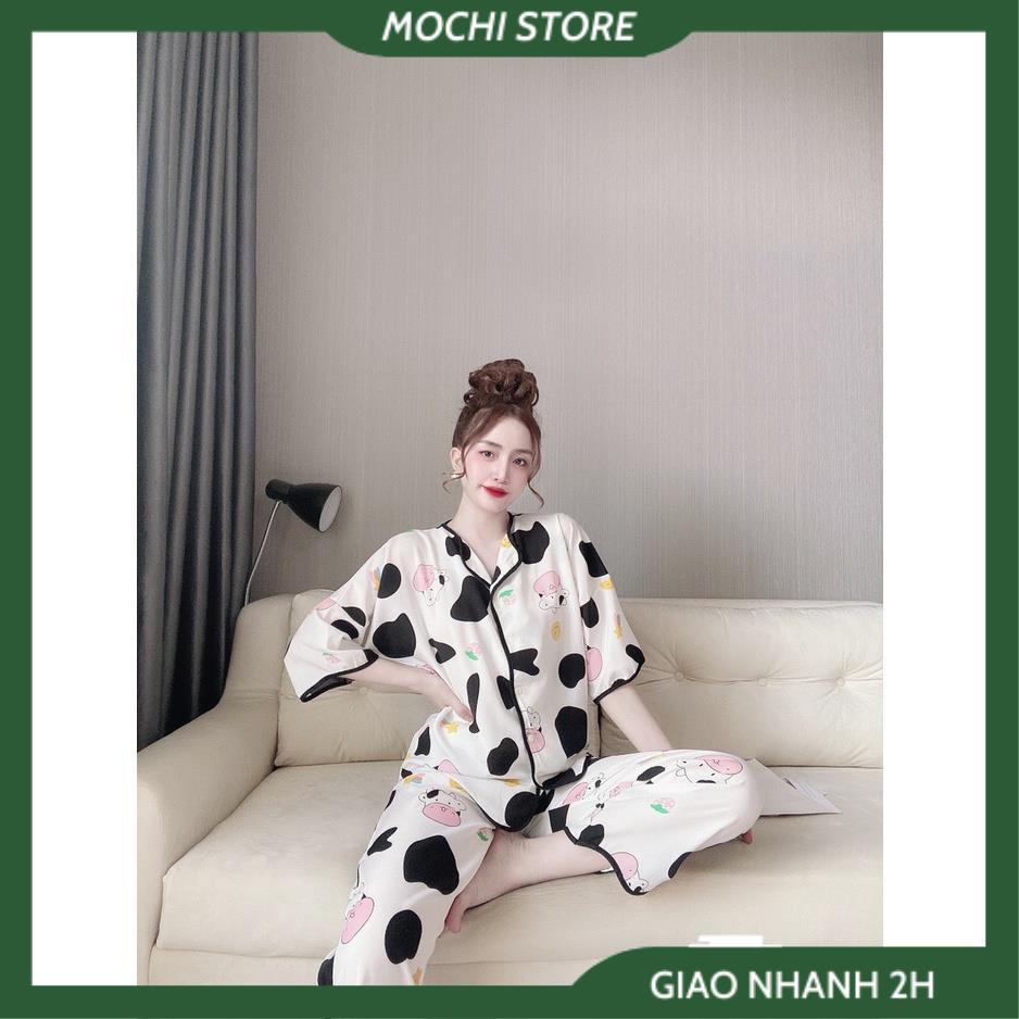 Bộ Ngủ MặC Nhà, Đồ Pijama Ngắn Tay Quần Dài Lượn Sóng Họa Tiết Bò Sữa Chất Lụa Mango Mềm Mịn, Form Dáng Rộng Rãi T | BigBuy360 - bigbuy360.vn