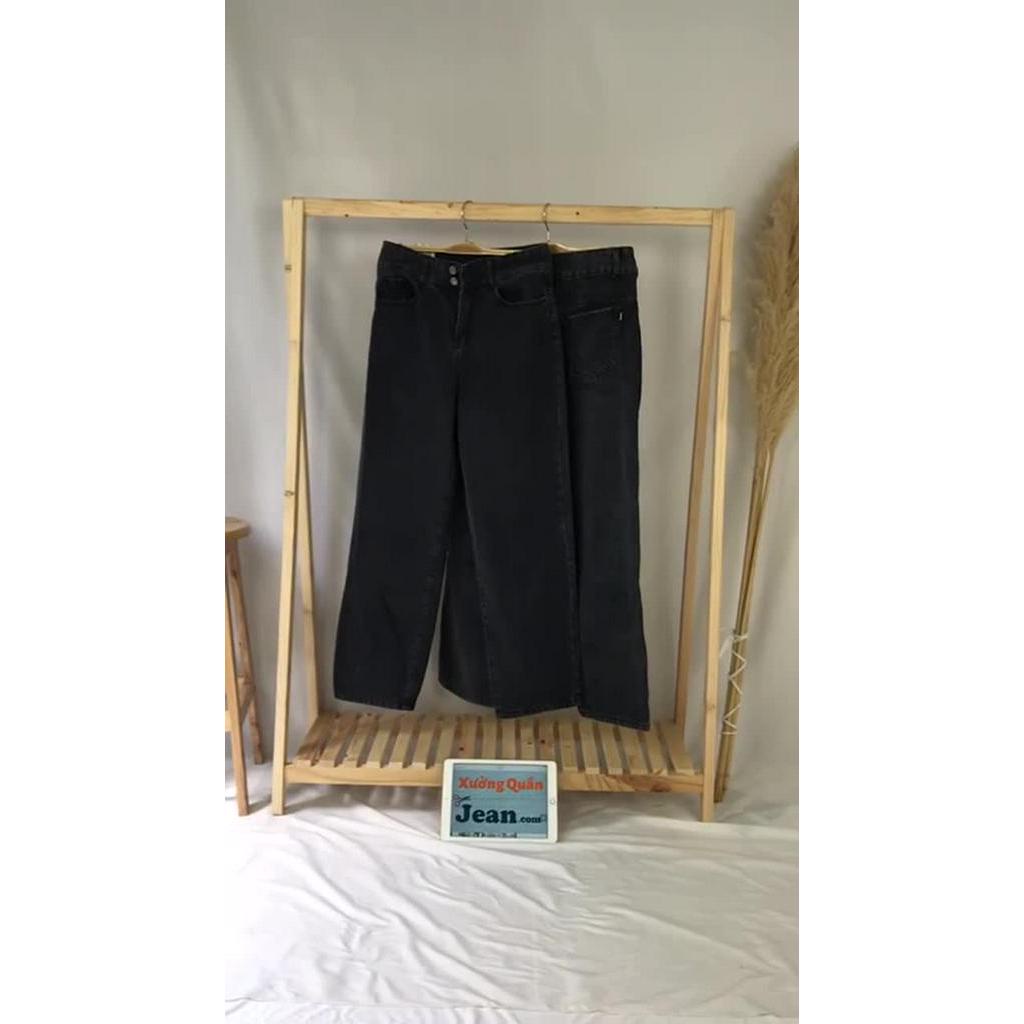 Quần Jean Nữ Ống Rộng Dáng Suông Màu Đen Xám Và Xanh Trơn 2 Nút BASIC Dài 100cm - 429 | BigBuy360 - bigbuy360.vn