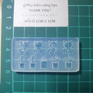 Khuôn silicon cho nail - key cap - resin hình gấu và xương rồng