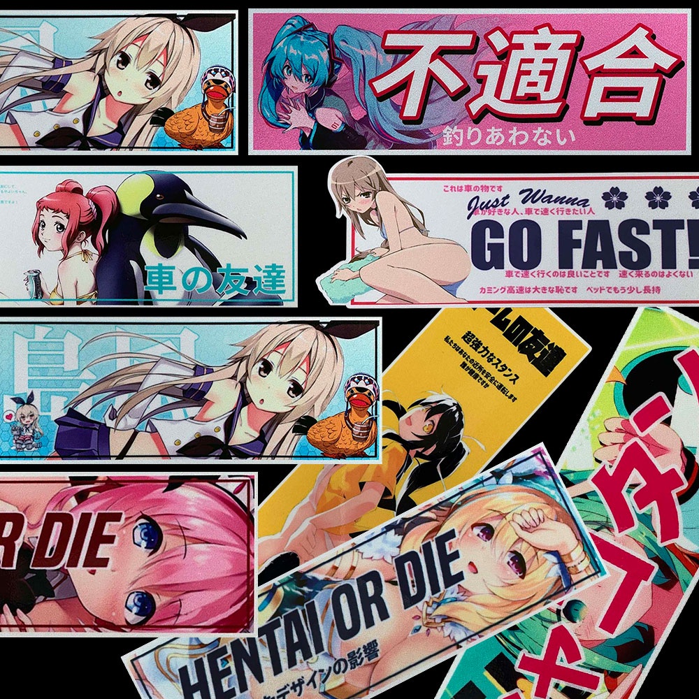 JDM Loli Girl Phong cách Nhật Bản Dán phản quang Xe máy / Xe hơi Hai chiều Anime Đề can trang trí cho Honda