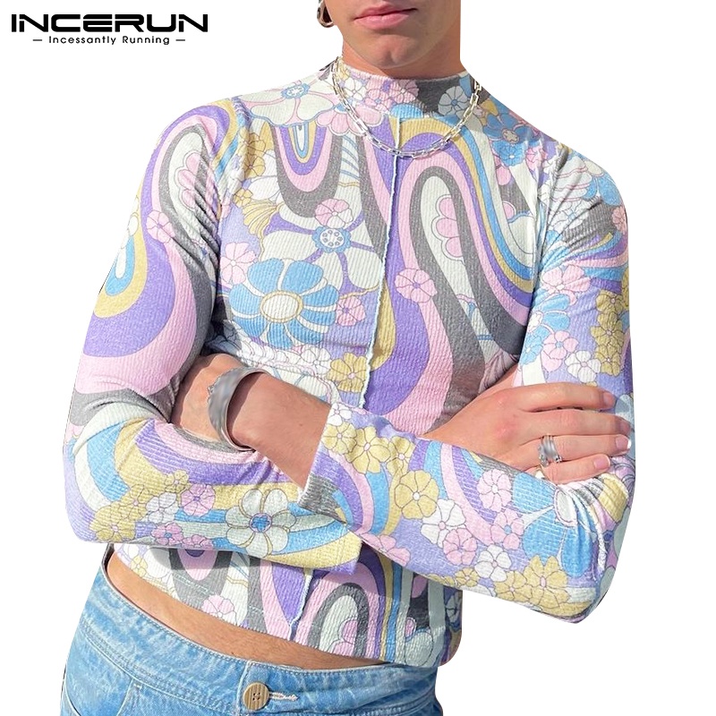 Áo dài tay INCERUN cổ lọ màu sắc nổi bật cho nam