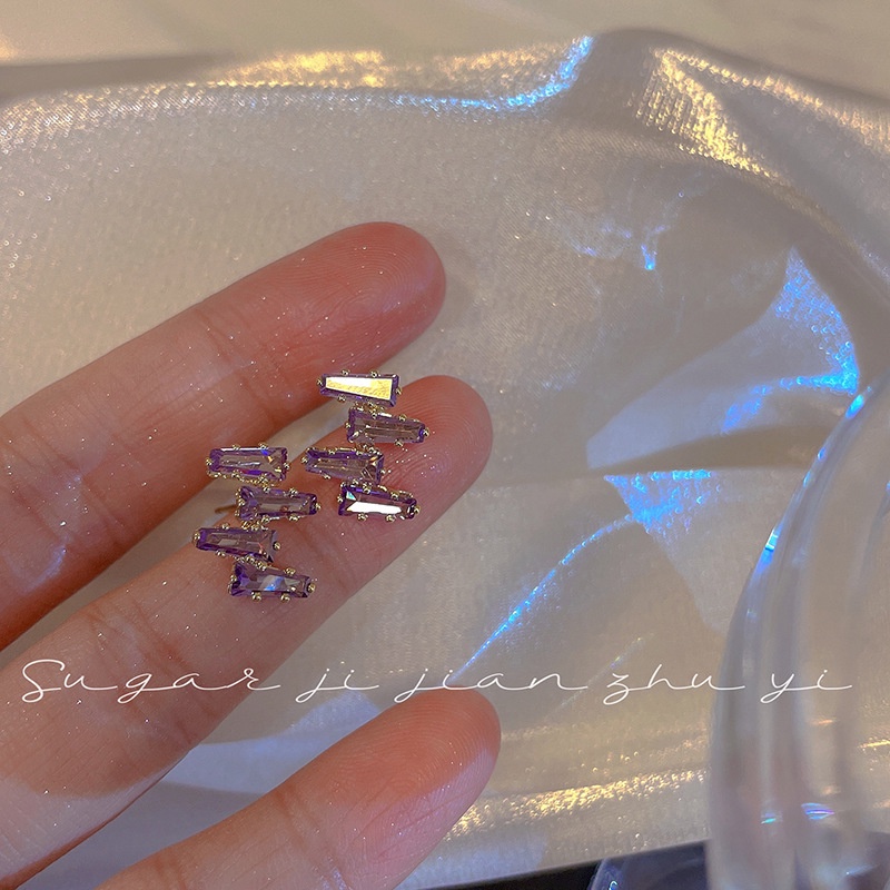 Bông Tai Bạc 925 Đính Đá zircon Tím Phong Cách Hàn Quốc Sang Trọng Dành Cho Nữ