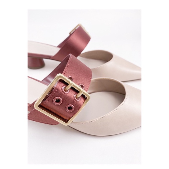 Giày sục cho nữ mũi nhọn quai ngang khuy cài vuông đế cao 3cm