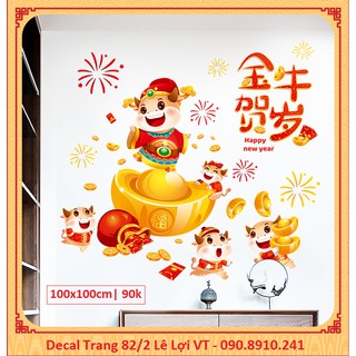 Decal tết 2021 - Đàn trâu bên thỏi vàng lớn