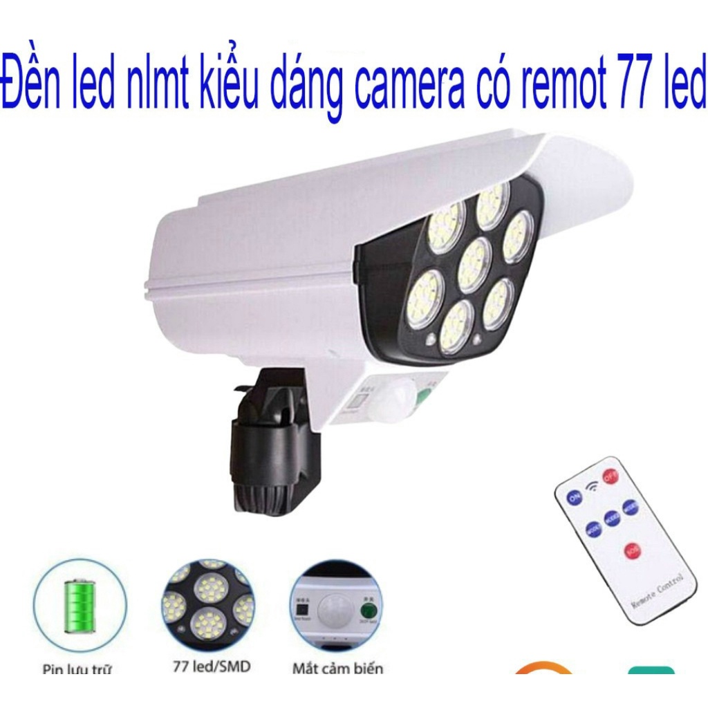 Đèn Led Năng Lượng Mặt Trời Kiểu Dáng Camera, Đèn Năng Lượng 7 Bóng Cảm Biến Tự Động Chiếu Sáng Chống Trộm Có Điều Khiển