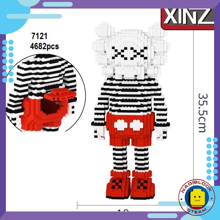 Mô hình lắp ráp, xếp hình Kaws 3D cao 35cm nanoblock Xizai 7119-7122