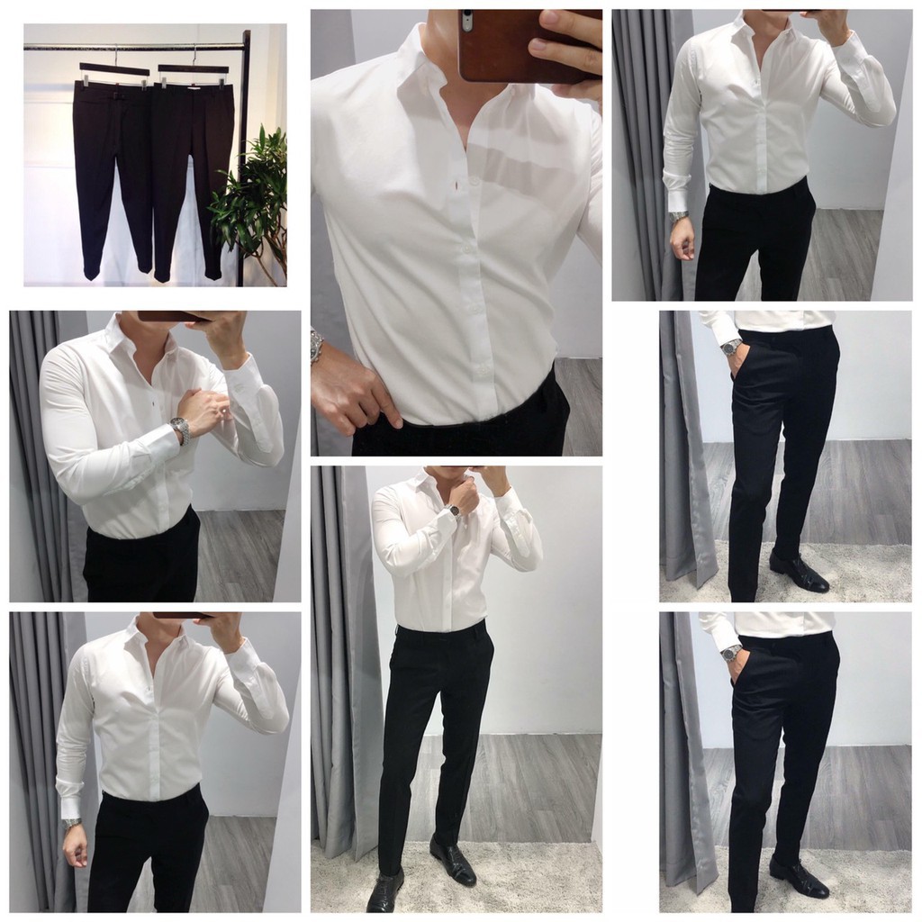 (COMBO X2) Áo sơ mi nam trắng dài tay vs Quần âu nam đen công sở | BigBuy360 - bigbuy360.vn