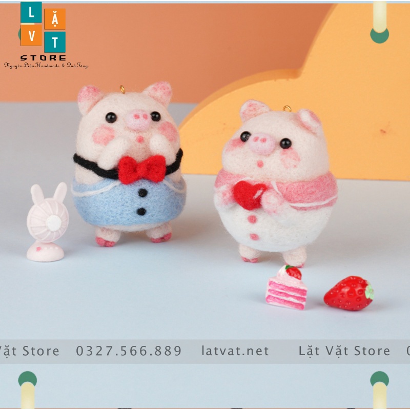 Bộ kit len chọc Heo Hớn Hở có hướng dẫn, món quà handmade đơn giản, quà tặng dễ thương, needle felting Pig