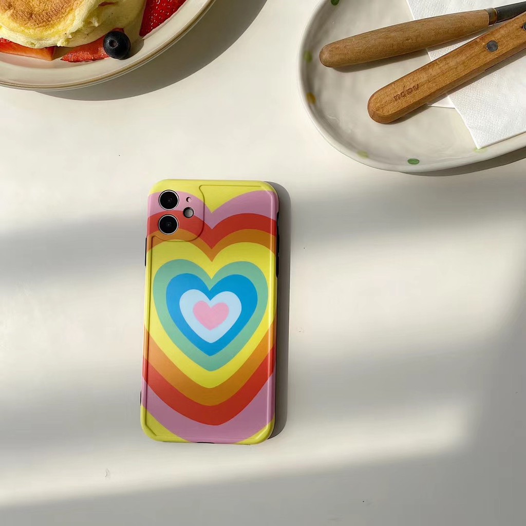 Ốp điện thoại mềm hình trái tim cầu vồng cho iPhone11 11Promax 7Plus 7 8 8 X XR XSmax SE2020 | BigBuy360 - bigbuy360.vn