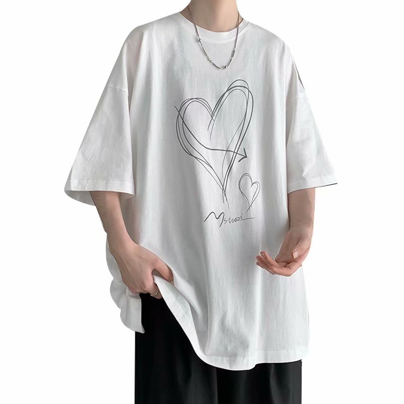 Áo thun tay ngắn cổ tròn dáng rộng in họa tiết Graffiti phong cách Hàn Quốc thời trang cho nam size M-5XL