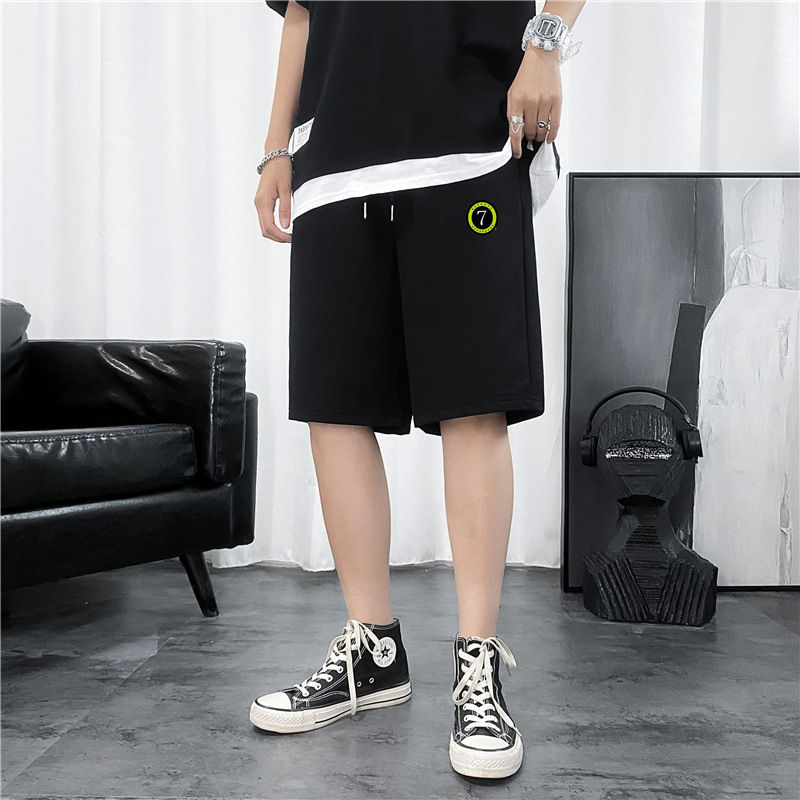 Hong Kong Style Sports Shorts Men's Baggy Straight TrousersinsSummer Korean Style Student Casual Cropped Pants