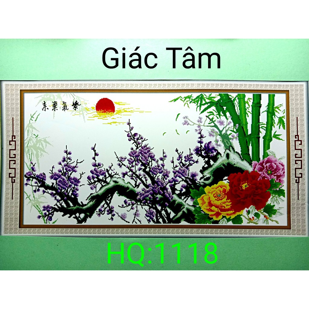 Tranh thêu CÂY HOA MAI CÚC TRÚC TRE - 111x59cm - HQ.1118 HQ1118 - BÔNG - tranh thêu chữ thập chưa thêu