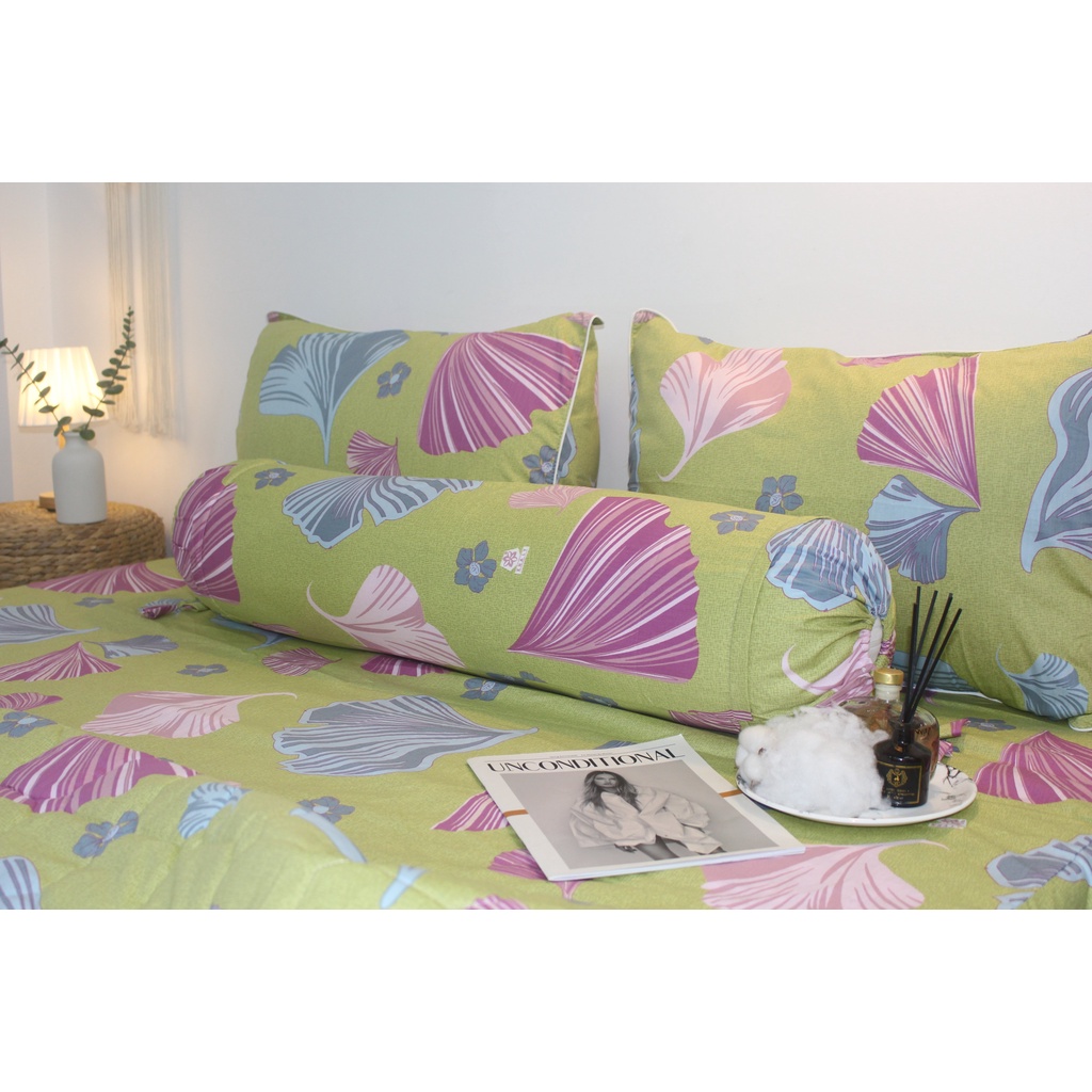 Bộ drap gối KHA LY - cotton thiên nhiên - Rẻ Quạt Vàng - VN304