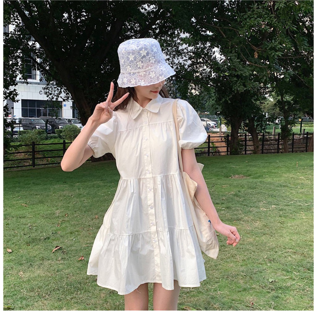 Đầm Váy Trắng sơ mi Babydoll ulzzang công chúa đi biển dài suông đẹp nữ dài qua gối thiết kế đuôi cá Trueha Store D8