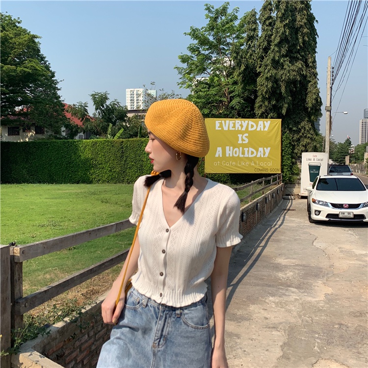 Áo cardigan ZHELIHANGFEI vải dệt kim tay ngắn dáng ôm vừa vặn thời trang mùa hè ngọt ngào cho nữ