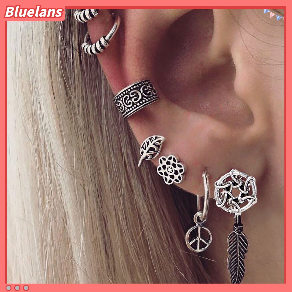 Set 7 bông tai bạc kiểu dáng trẻ trung, cá tính cho nữ