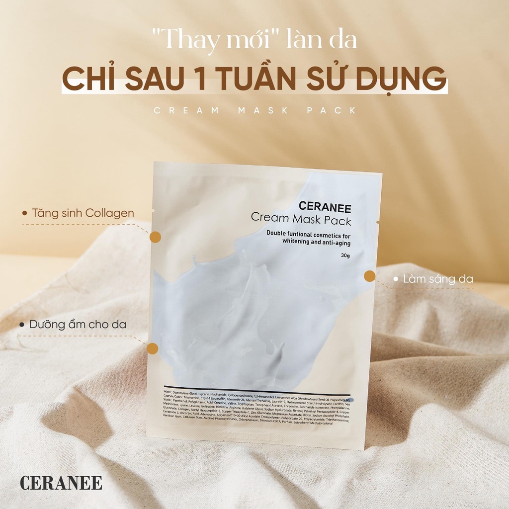 [Chính hãng] Mặt nạ Ceranee mặt nạ dừa tươi trắng da, dạng kem dưỡng chống lão hóa, phục hồi da Ceranee Hàn Quốc